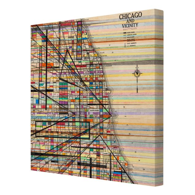 Leinwandbild - Moderne Karte von Chicago - Quadrat 1:1
