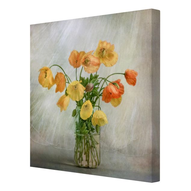 Leinwandbild - Mohnblumen in einer Vase - Quadrat 1:1