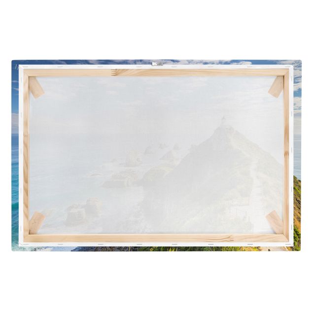 Leinwandbild - Nugget Point Leuchtturm und Meer Neuseeland - Quer 3:2