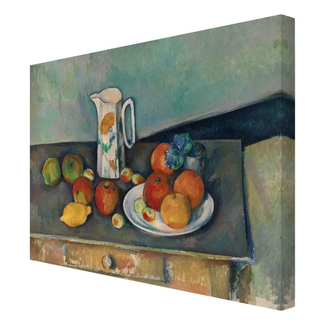 Leinwandbild - Paul Cézanne - Stillleben mit Milchkrug und Früchten auf einem Tisch - Quer 4:3