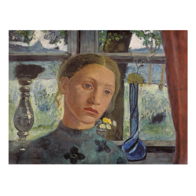 Leinwandbild - Paula Modersohn-Becker - Mädchenkopf vor einem Fenster - Quer 4:3