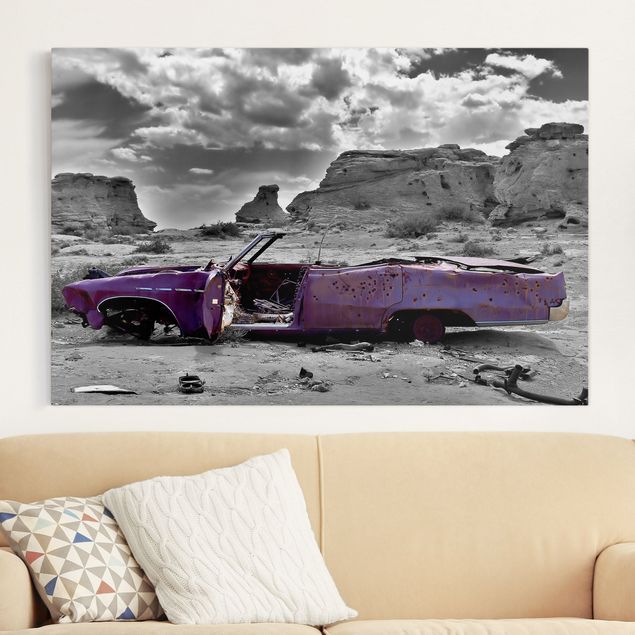 schwarz-weiß Bilder auf Leinwand Pink Cadillac
