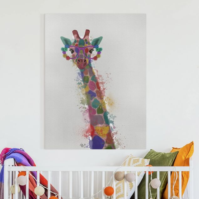 moderne Bilder auf Leinwand Regenbogen Splash Giraffe