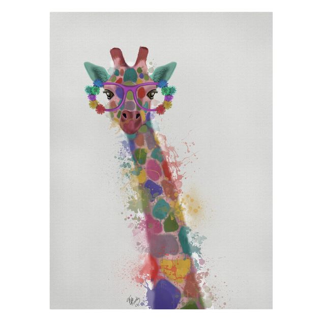 Leinwandbild - Regenbogen Splash Giraffe - Hochformat 4:3