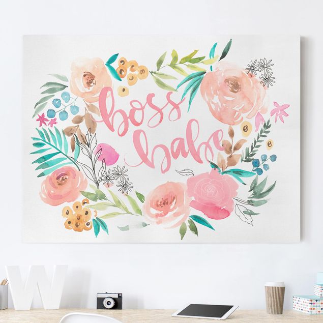 moderne Bilder auf Leinwand Rosa Blüten - Boss Babe