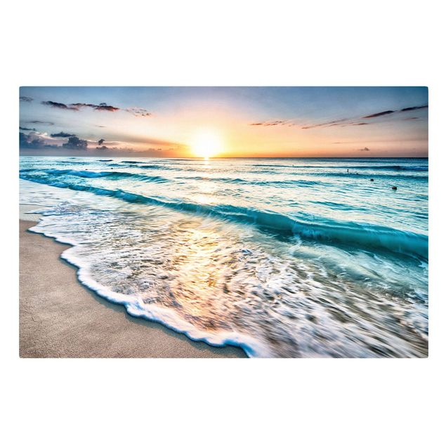 Beach 4 Bilder auf Leinwand Sonnenuntergang Bild Kunstdruck Wandbild XXL 