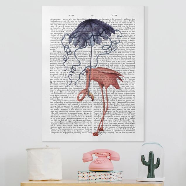 Leinwandbild Vögel Tierlektüre - Flamingo mit Regenschirm