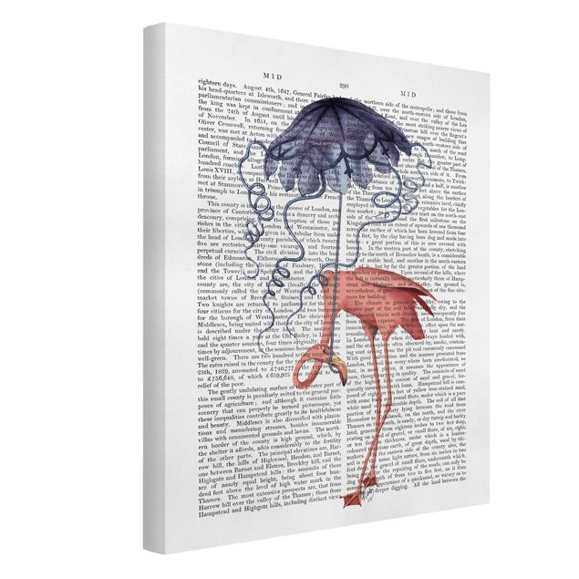 Leinwand Tiere Tierlektüre - Flamingo mit Regenschirm