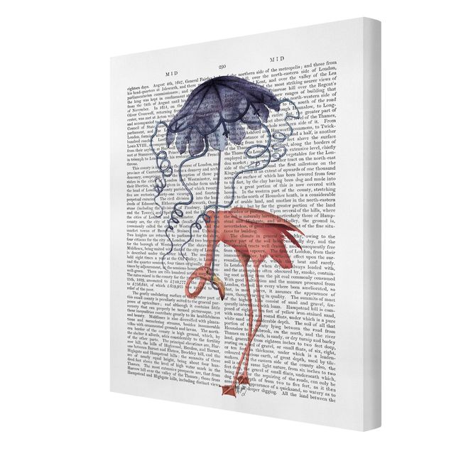 Leinwandbilder Tierlektüre - Flamingo mit Regenschirm