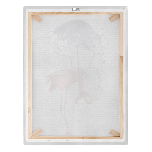 Leinwandbild - Tierlektüre - Flamingo mit Regenschirm - Hochformat 4:3