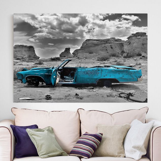 Leinwandbilder schwarz-weiß Türkiser Cadillac