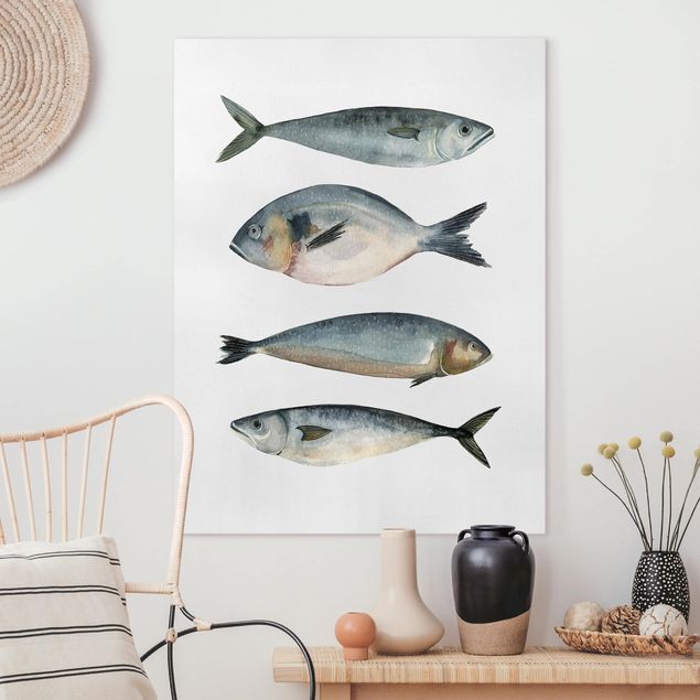 Leinwandbilder modern Vier Fische in Aquarell II