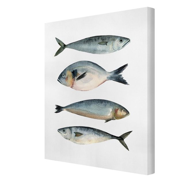 Leinwandbild - Vier Fische in Aquarell II - Hochformat 4:3