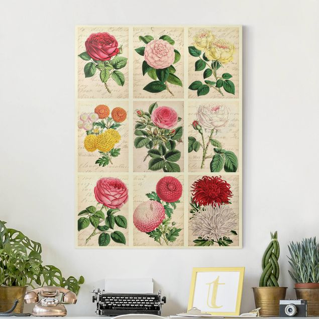 Blumenbilder auf Leinwand Vintage Blumen Collage