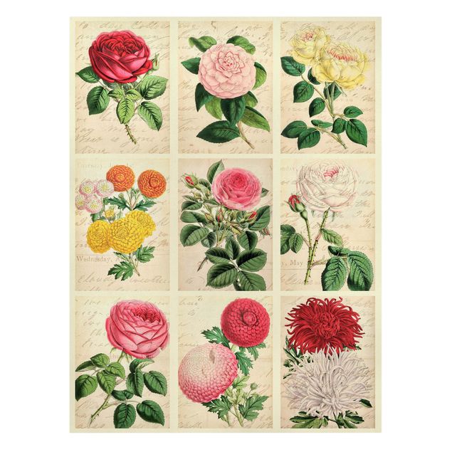 Leinwandbild - Vintage Blumen Collage - Hochformat 3:4