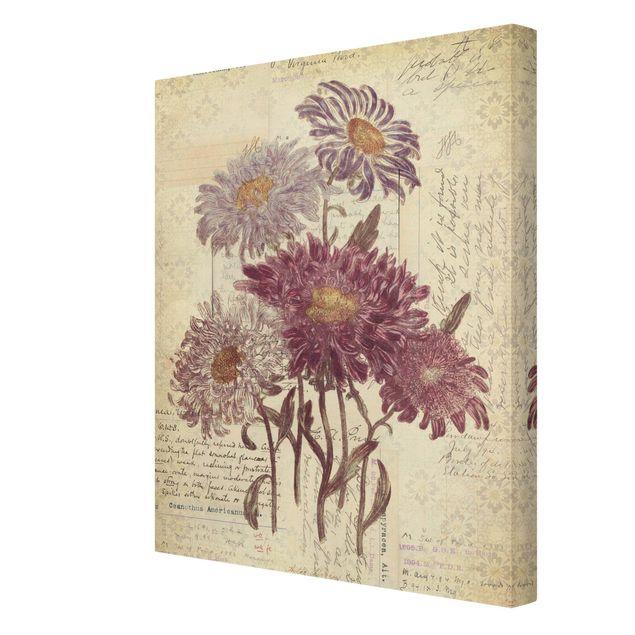 Leinwandbild - Vintage Blumen mit Handschrift - Hochformat 3:4