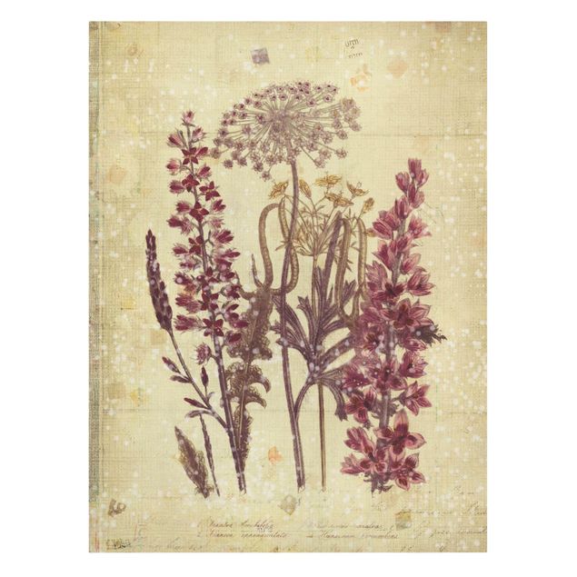 Leinwandbild - Vintage Leinenoptik Blumen - Hochformat 3:4