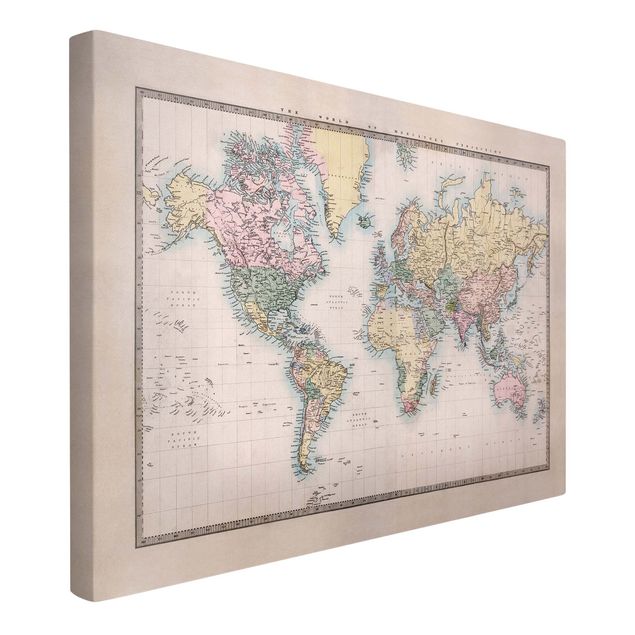 schöne Leinwandbilder Vintage Weltkarte um 1850