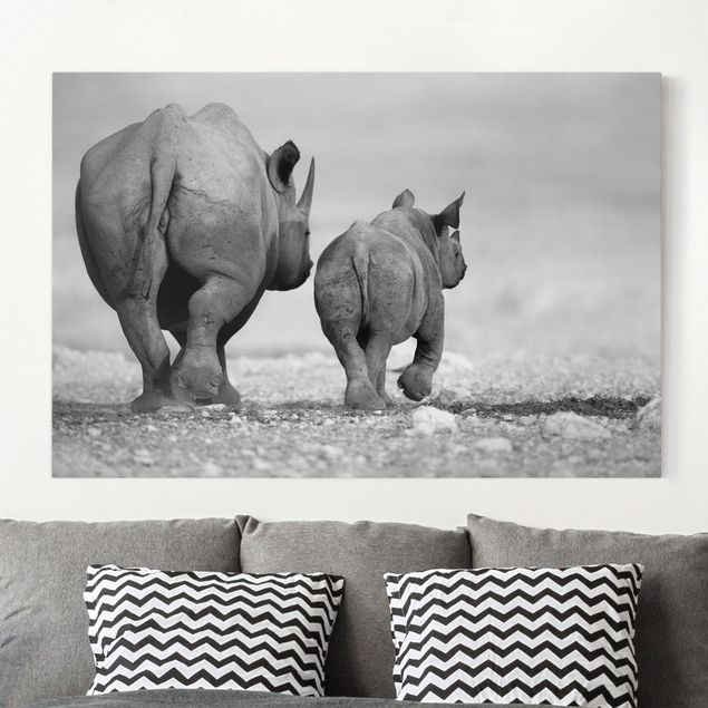 Leinwandbilder schwarz-weiß Wandering Rhinos II