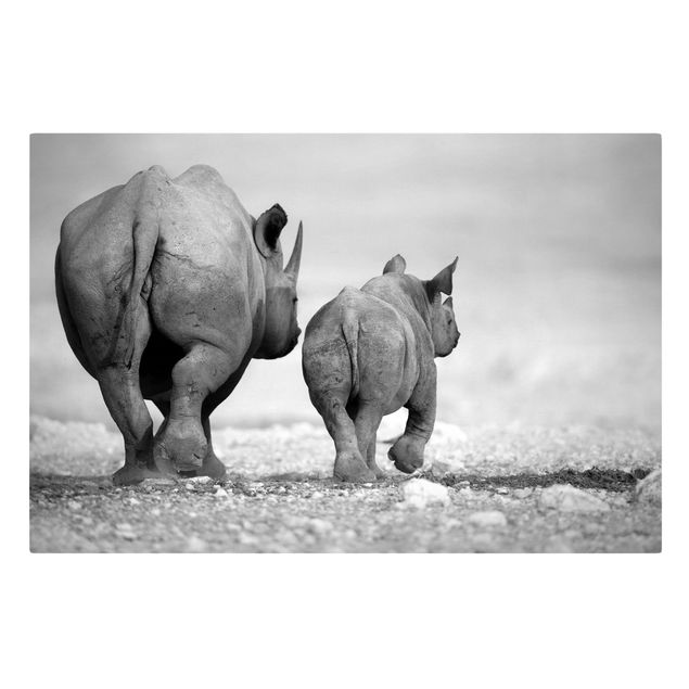 Leinwandbild Schwarz-Weiß - Wandering Rhinos II - Quer 3:2