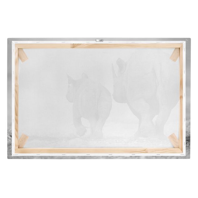 Leinwandbild Schwarz-Weiß - Wandering Rhinos II - Quer 3:2
