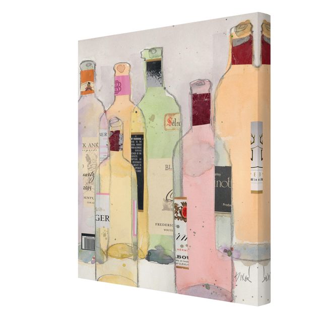 Leinwandbild - Weinflaschen in Wasserfarbe I - Hochformat 4:3