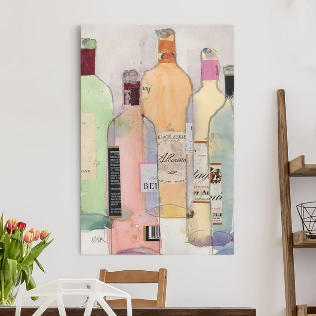 Leinwandbilder modern Weinflaschen in Wasserfarbe II