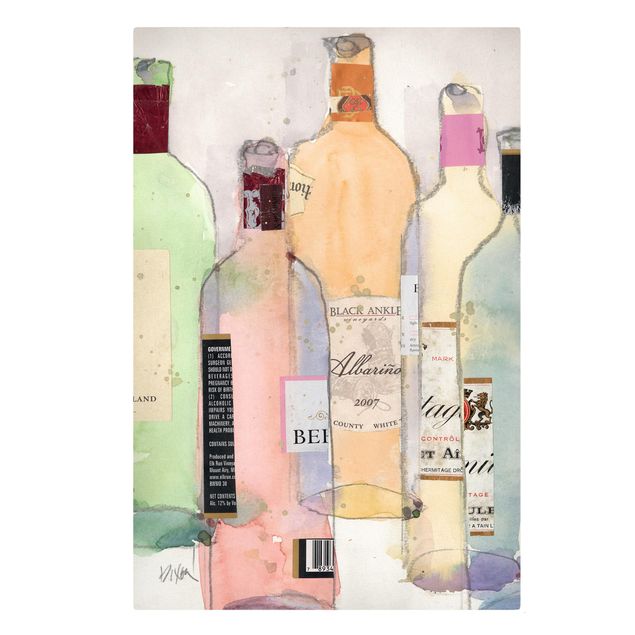 Leinwandbild - Weinflaschen in Wasserfarbe II - Hochformat 3:2