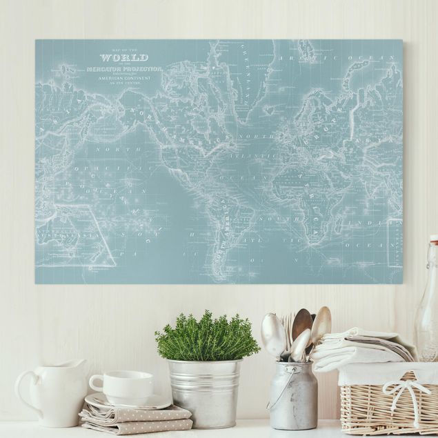 Weltkarte Leinwandbild Weltkarte in Eisblau