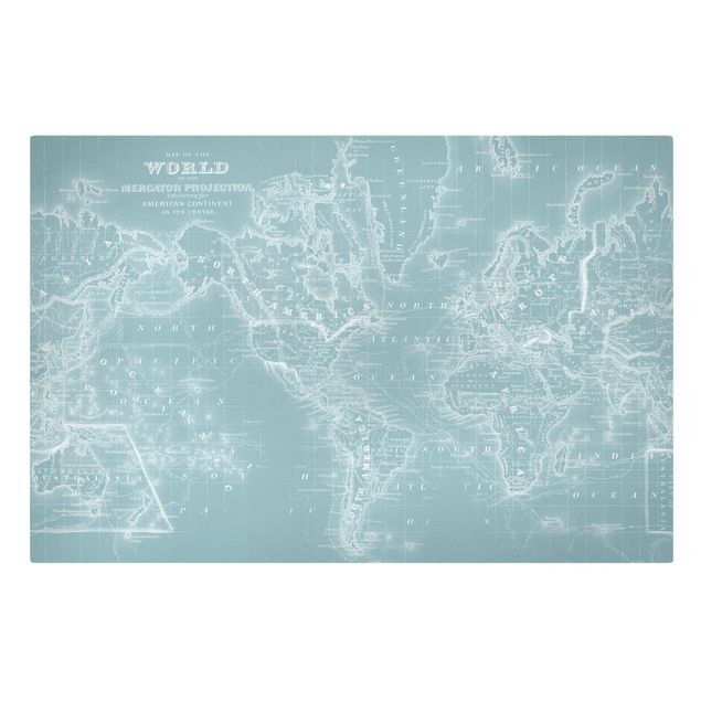 Leinwandbild - Weltkarte in Eisblau - Querformat 2:3