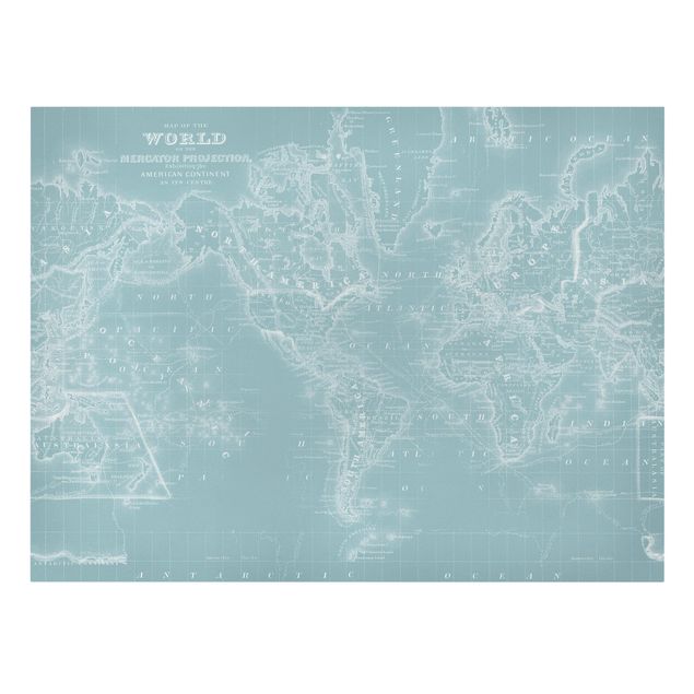 Leinwandbild - Weltkarte in Eisblau - Querformat 3:4