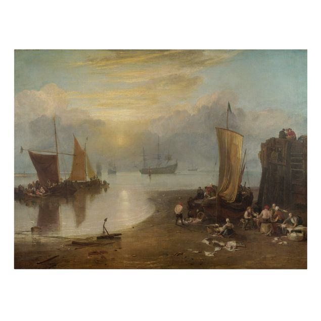 Leinwandbild - William Turner - Sonnenaufgang im Dunst. Fischer beim Ausnehmen und Verkaufen von Fischen - Quer 4:3