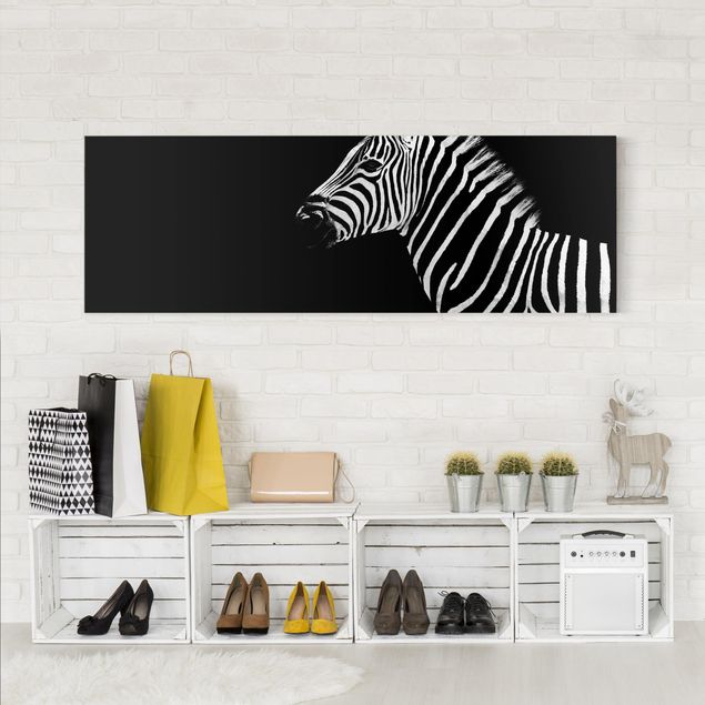 Leinwandbild Schwarz-Weiß - Zebra Safari Art - Panoramabild Quer