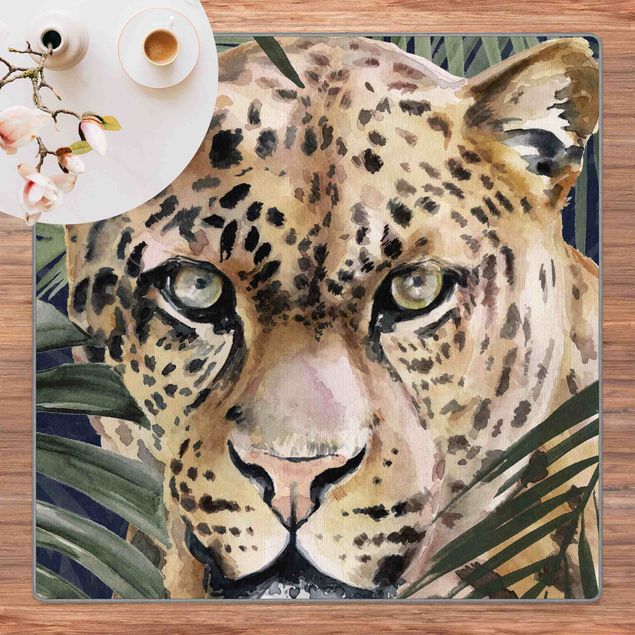 Teppich Blumenmuster Leopard im Dschungel