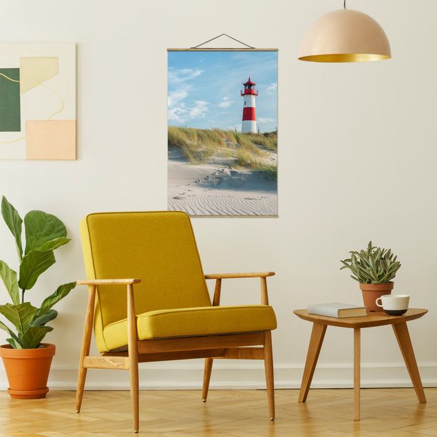 Stoffbilder mit Posterleisten Leuchtturm an der Nordsee