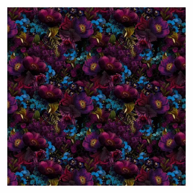 selbstklebende Tapete Lila Blüten mit Blauen Blumen