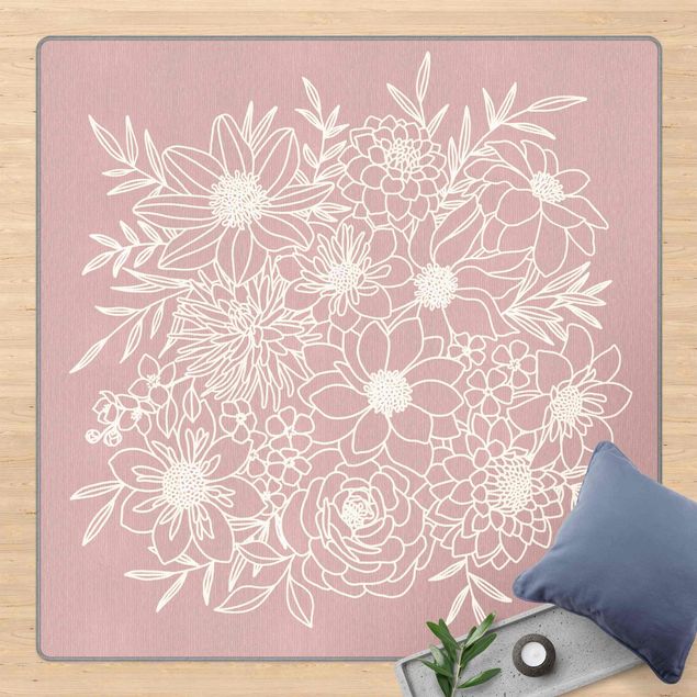teppich mit blumenmuster Lineart Blumen in Altrosa