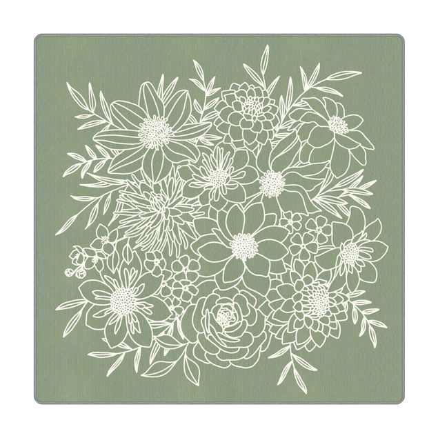Teppich - Lineart Blumen in Grün