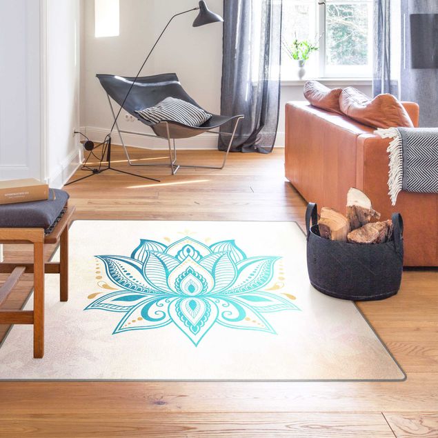 Teppiche groß Lotus Illustration Mandala gold blau