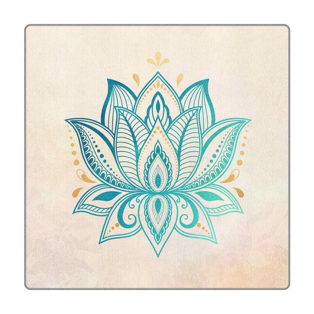 Teppich - Lotus Illustration Mandala gold blau