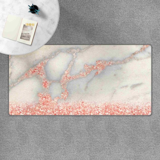 Abstrakte Teppiche Marmoroptik mit Rosa Konfetti