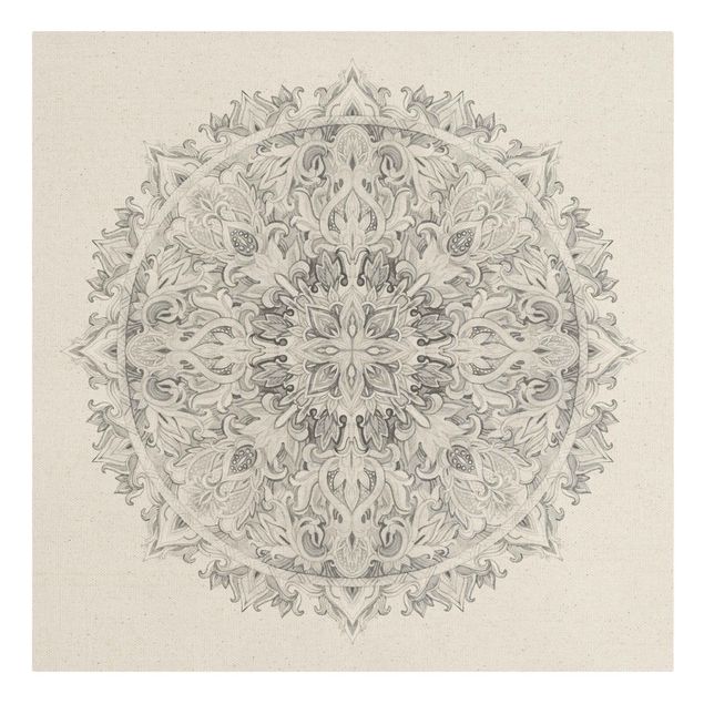 Leinwandbild Natur - Mandala Aquarell Ornament schwarz weiß - Quadrat 1:1