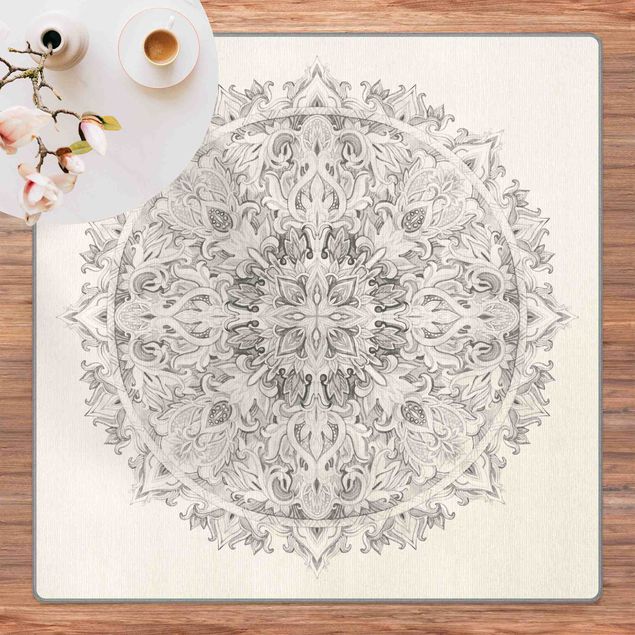 Teppich schwarz-weiß Mandala Aquarell Ornament schwarz weiß
