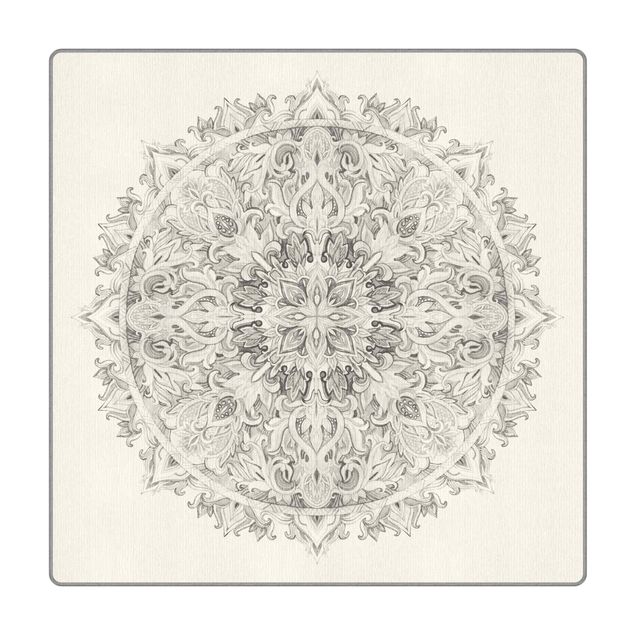 Teppich - Mandala Aquarell Ornament schwarz weiß