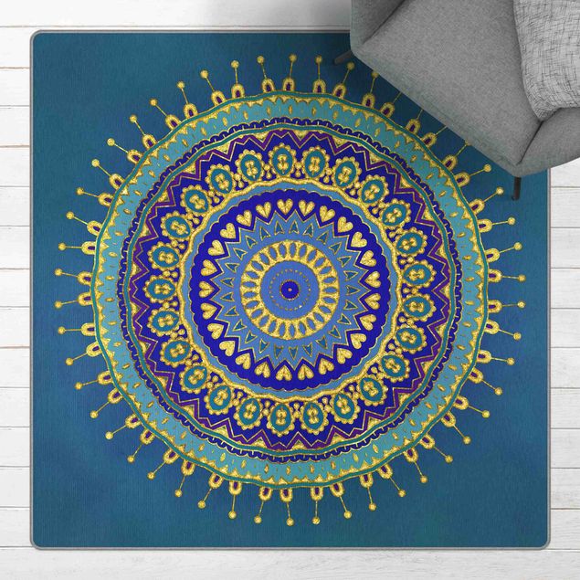 Teppich Mandala  Mandala Blau Gold