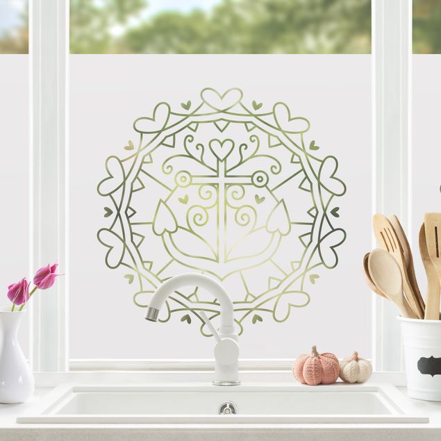 Klebefolie für Fenster mit Motiv Mandala Herz Anker II