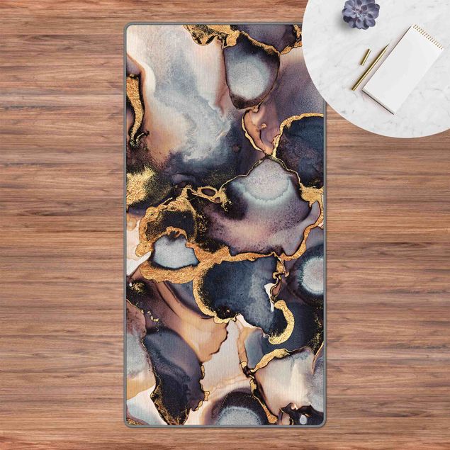Teppich abstrakt Marmor Aquarell mit Gold