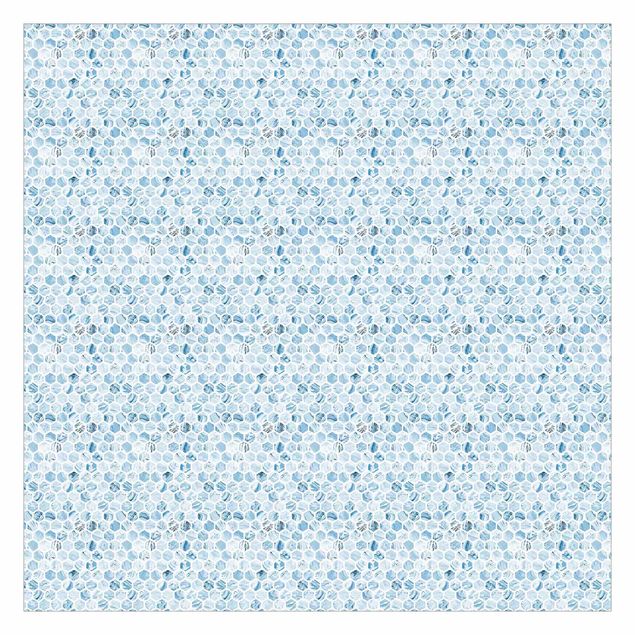 Tapeten mit Muster Marmor Hexagone Blaue Schattierungen