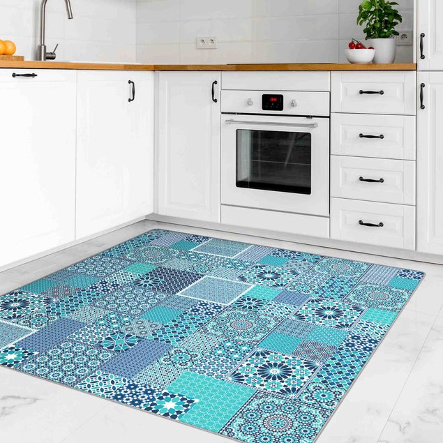 Teppich - Marokkanische Mosaikfliesen türkis blau