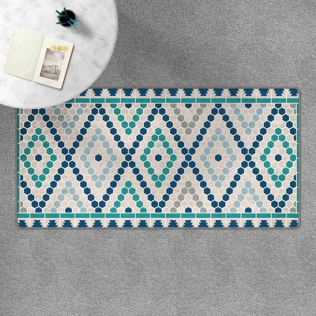 Teppich Orient Marokkanisches Fliesenmuster Türkis Blau